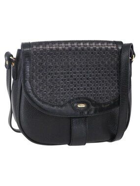 Authentic BALLY Shoulder Bag Leather Black Gold